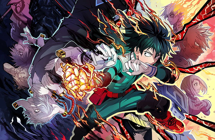 My Hero Academia Izuku Mid-Action Fight Scene with Dynamic Energy Effects HD wallpaper