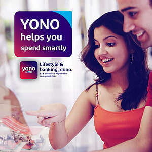 Yono by SBI Lifestyle and Banking App Promotional Ad Featuring Happy Couple Shopping HD phone wallpaper