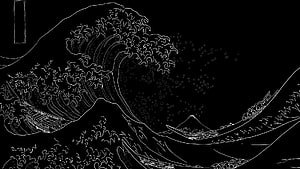 Great Wave off Kanagawa Line Art with Mount Fuji and Fishing Boats HD wallpaper