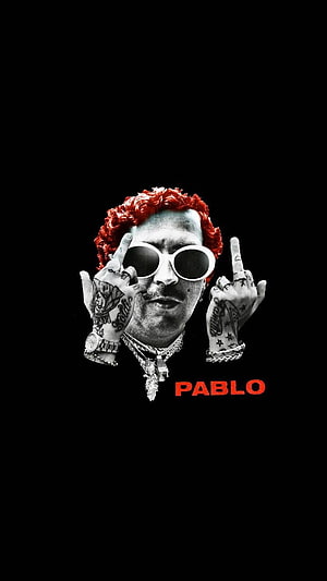 Pablo Escobar Stylized Portrait with Red Hair and White Sunglasses on Black Background HD phone wallpaper