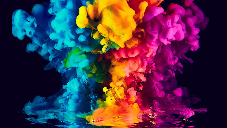 Vibrant Multicolored Ink Clouds Diffusing in Dark Water HD wallpaper