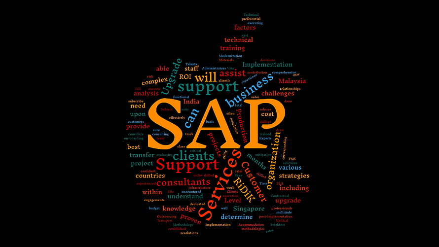 SAP Business Services Word Cloud on Black Background HD wallpaper