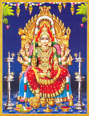 Mariamman Hindu Goddess Temple Artwork with Oil Lamps and Offerings, mariamman, #Mariamma HD phone wallpaper