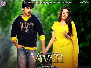 Vivah Movie Poster Featuring a Couple Holding Hands in a Lush Green Setting HD wallpaper