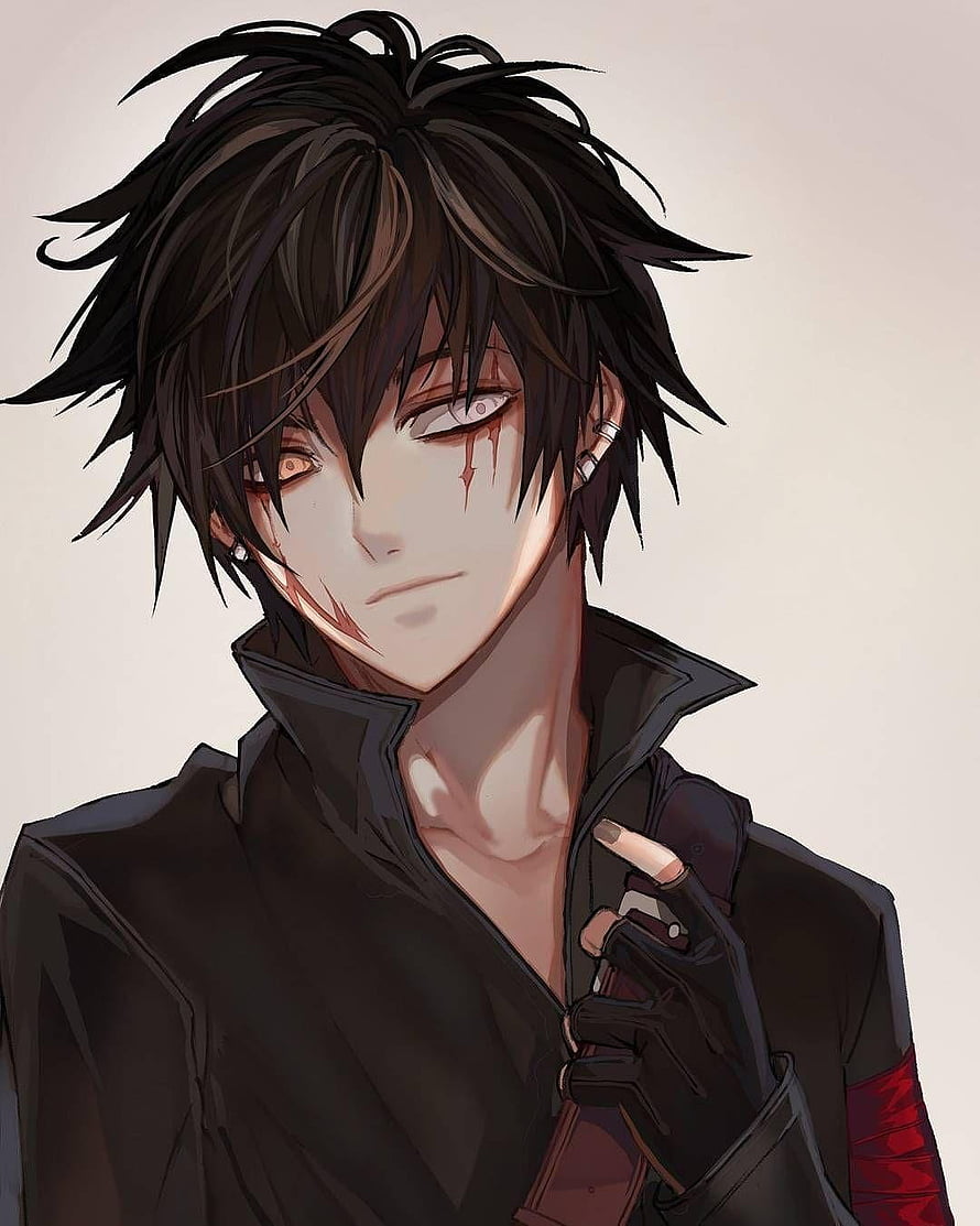 Anime Male Character Portrait with Messy Black Hair and Dark Jacket HD phone wallpaper