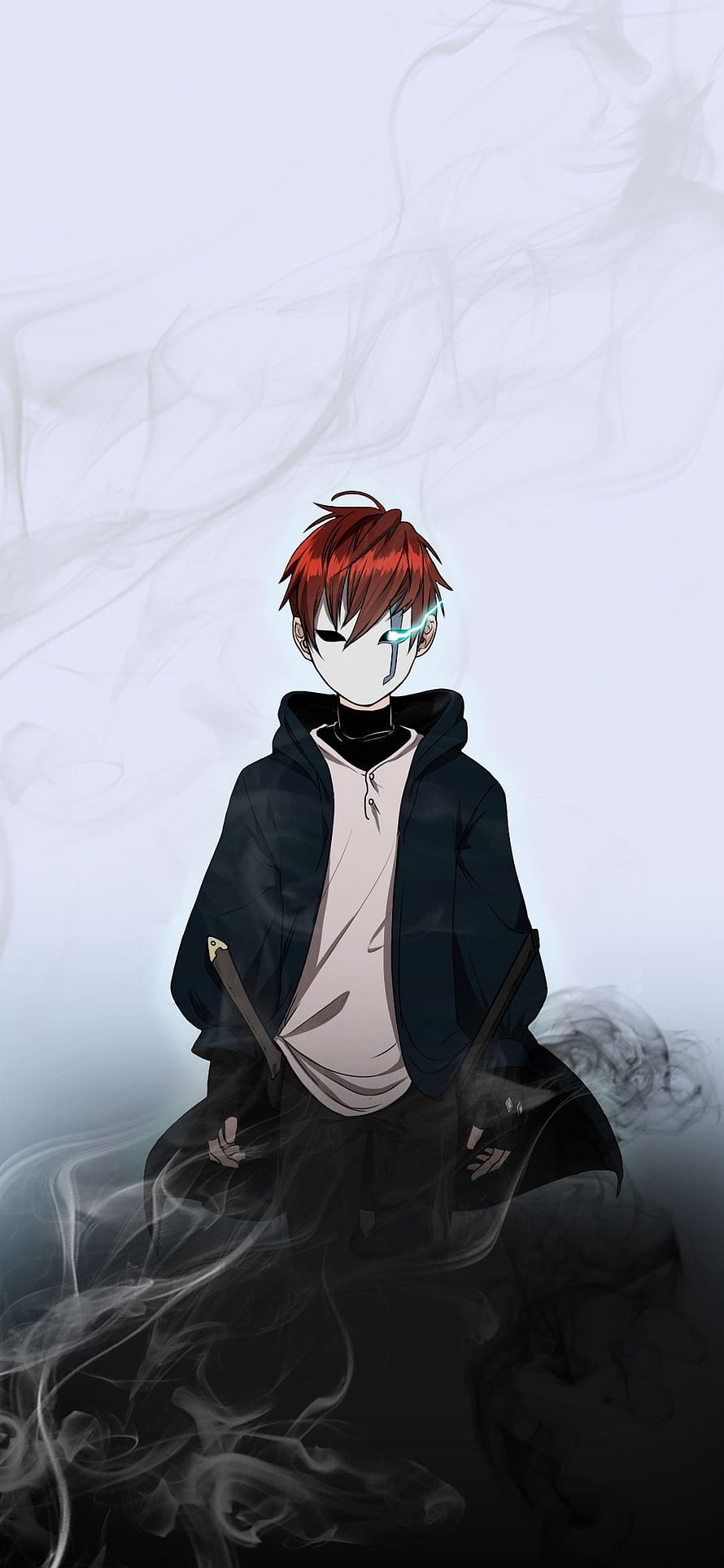 Arthur from The Beginning After the End in a dark hoodie with glowing blue eye and swirling smoke HD phone wallpaper