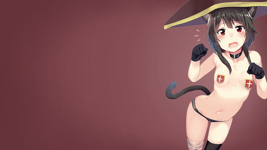 Anime Cat Girl Character in Witch Hat and Gloves on Maroon Background HD wallpaper