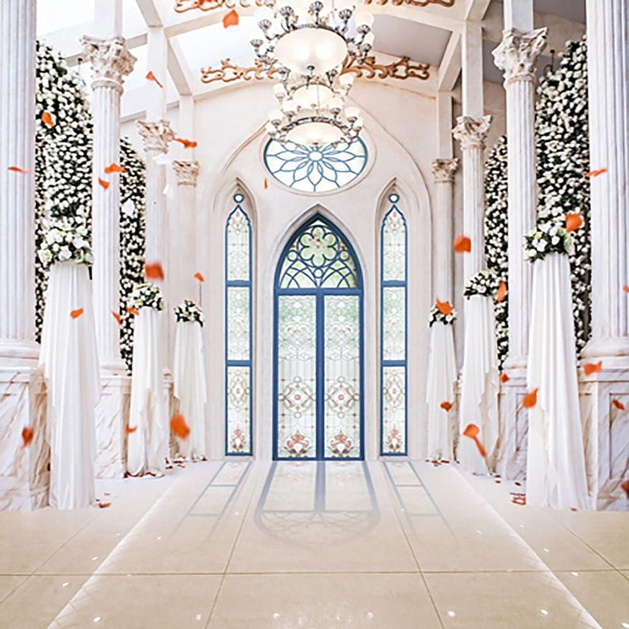 Elegant White Wedding Chapel with Gothic Arches and Floral Pillars HD phone wallpaper