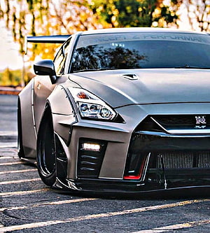 Nissan GT-R R35 Widebody Concept with Matte Grey Finish and Aggressive Front Bumper HD phone wallpaper