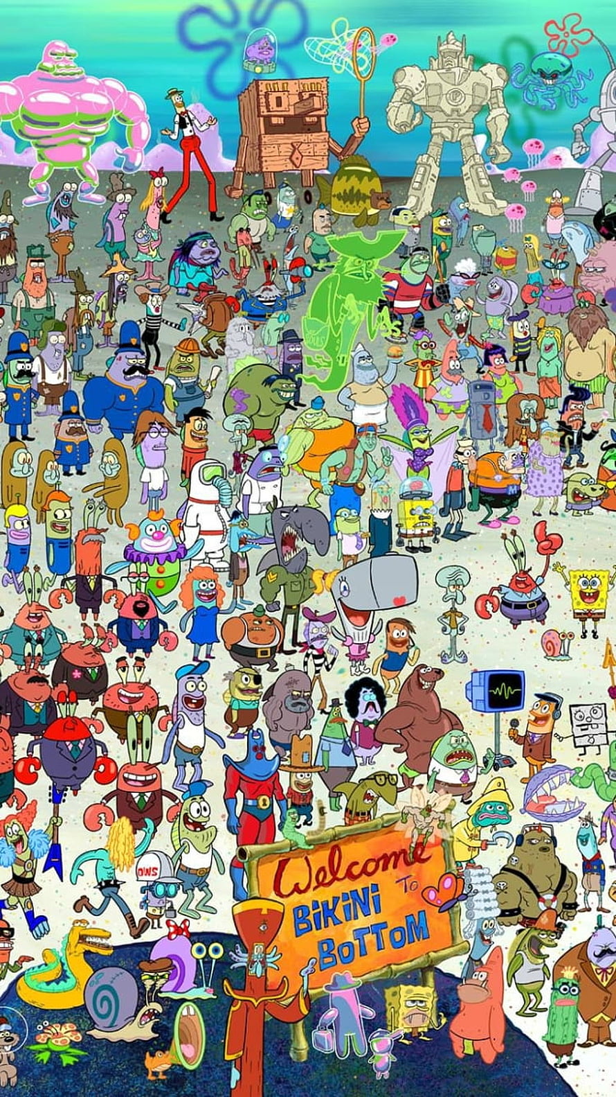 SpongeBob SquarePants Bikini Bottom Character Group Portrait HD phone wallpaper