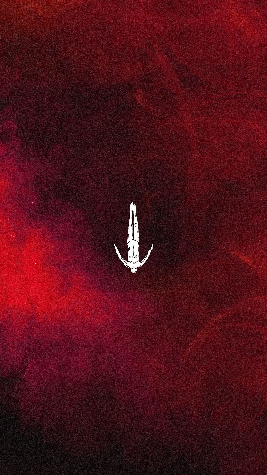 Minimalist White Figure Diving Into Deep Crimson Abstract Void HD phone wallpaper