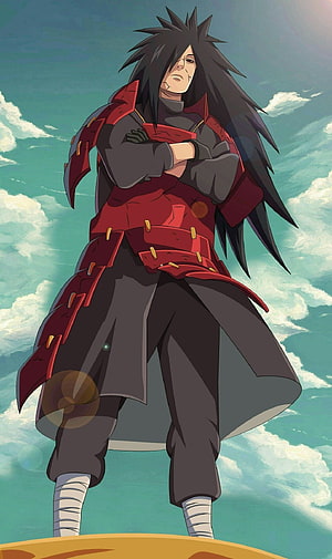 Uchiha Madara Anime Character Standing With Arms Crossed Against Cloudy Sky HD phone wallpaper