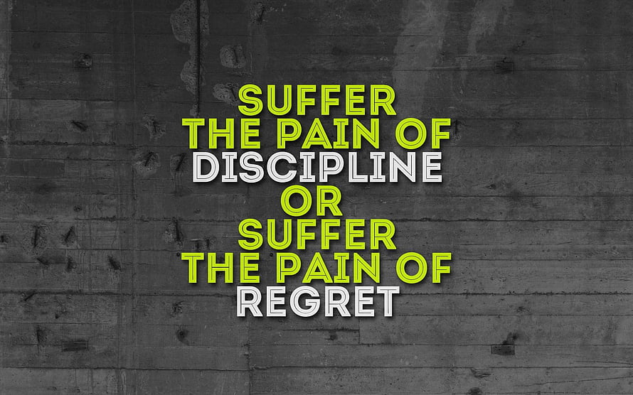 Motivational Discipline Quote on Dark Concrete Wall with Neon Green and White Typography HD wallpaper