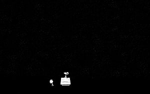 Calvin and Snoopy Silhouettes Under a Starry Night Sky HD wallpaper