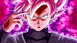 Goku Black Anime Character Portrait with Pink Hair and Cosmic Background HD wallpaper