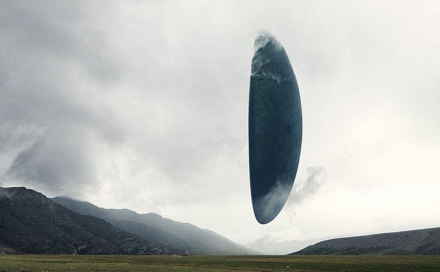 Arrival Heptapod Symbol Floating Over Mountainous Landscape HD wallpaper