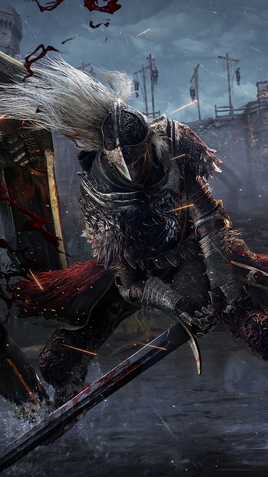 Elden Ring Knight in Ornate Armor Wielding Greatsword in Dark Fantasy Battle Scene HD phone wallpaper