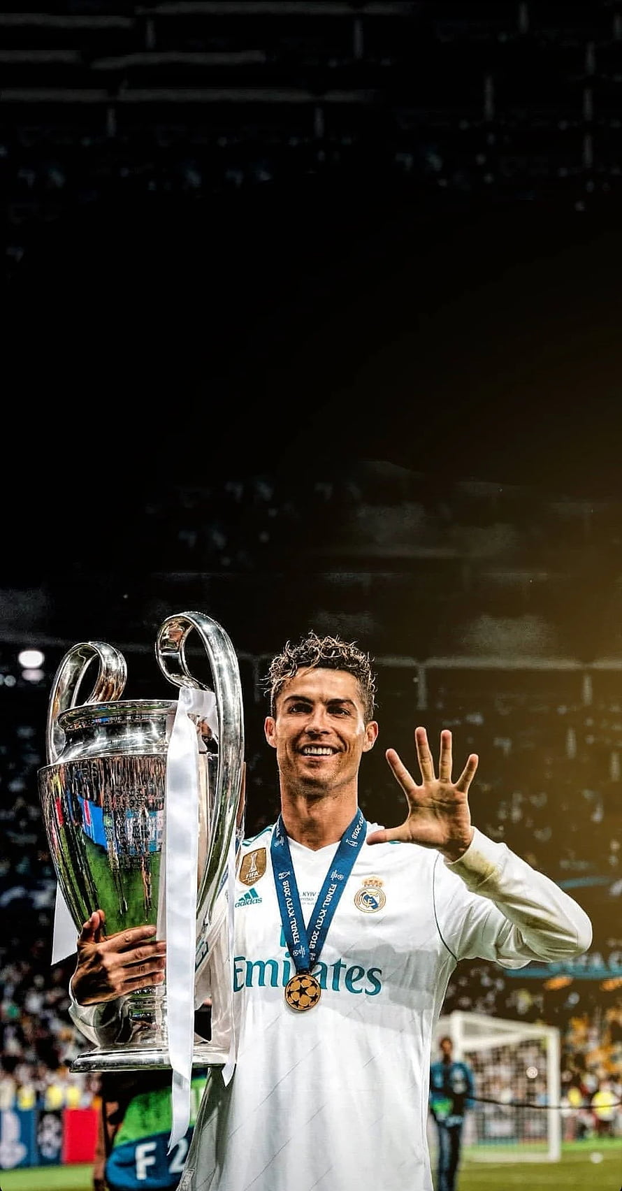 Cristiano Ronaldo Celebrating With The UEFA Champions League Trophy In Real Madrid Kit HD phone wallpaper