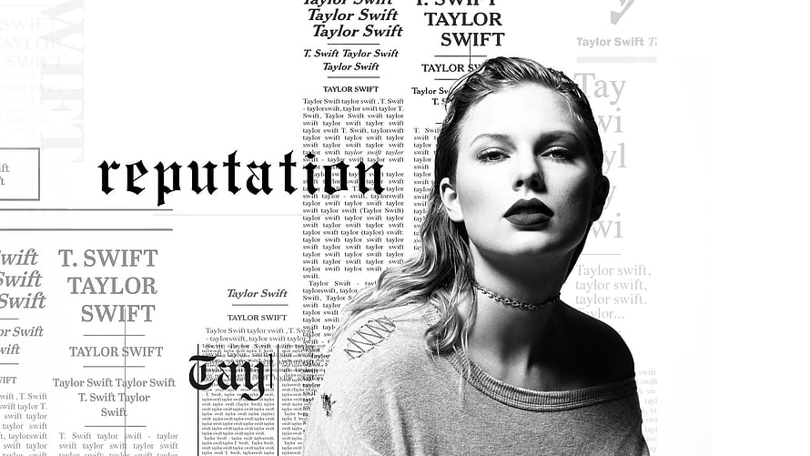 Taylor Swift Reputation Era Black and White Portrait with Newspaper Typography Background HD wallpaper