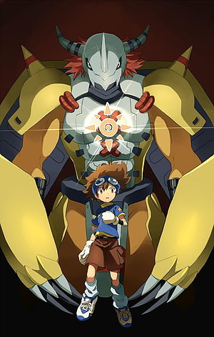 Taichi and Wargreymon from Digimon Adventure in a Dramatic Anime Illustration HD phone wallpaper
