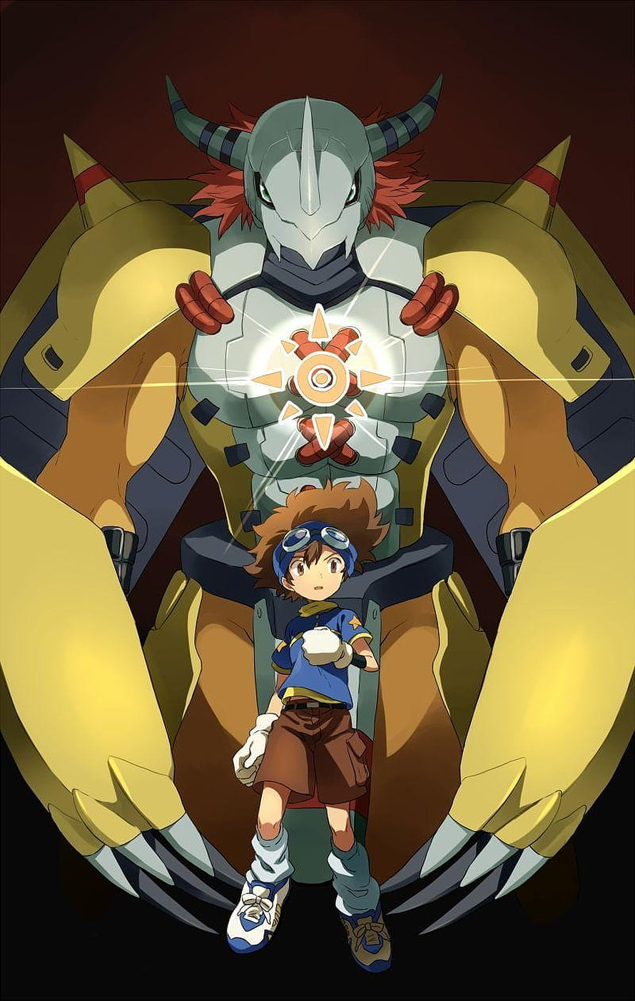Taichi and Wargreymon from Digimon Adventure in a Dramatic Anime Illustration HD phone wallpaper