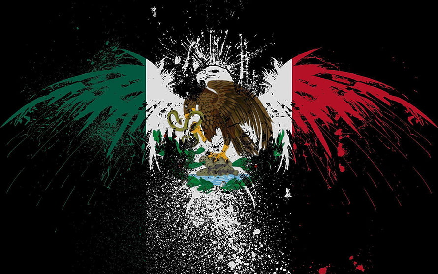 Grunge Mexican Flag Artwork Featuring Eagle and Cactus on Black Background HD wallpaper