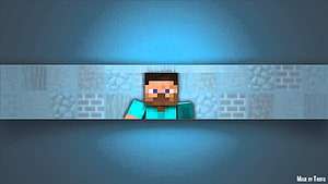 Minecraft Steve Character Banner with Blocky Background and Blue Lighting HD wallpaper