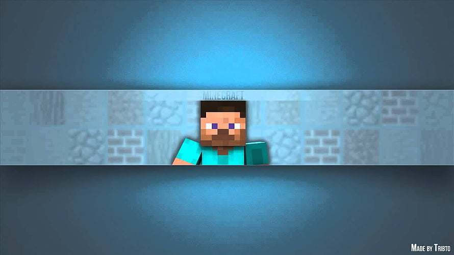 Minecraft Steve Character Banner with Blocky Background and Blue Lighting HD wallpaper