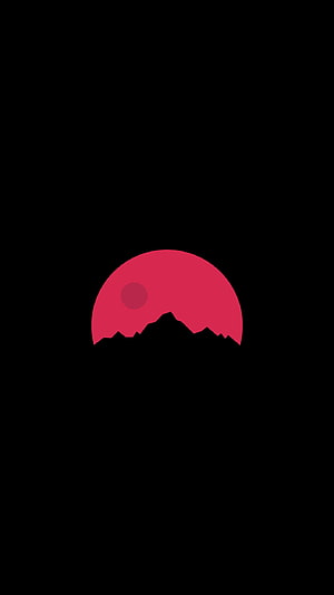 Minimalist Pink Crescent Moon with Crater on Black Background HD phone wallpaper