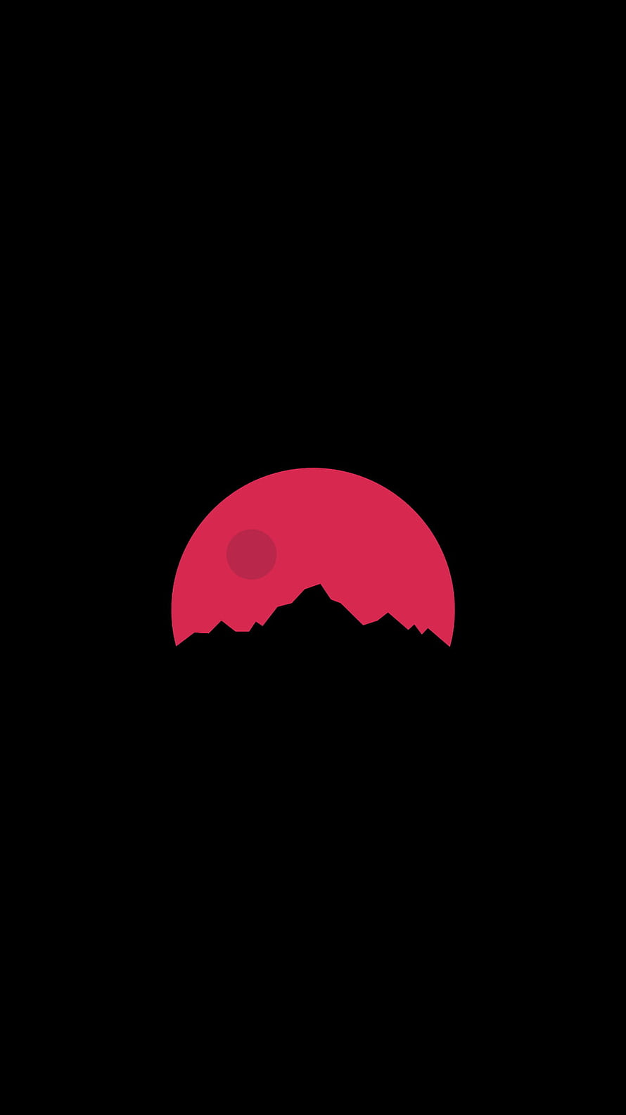 Minimalist Pink Crescent Moon with Crater on Black Background HD phone wallpaper