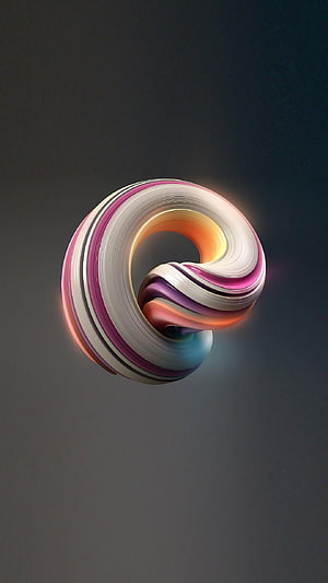 Iridescent 3D Torus Knot with Pastel Stripes on Dark Gradient Background HD phone wallpaper