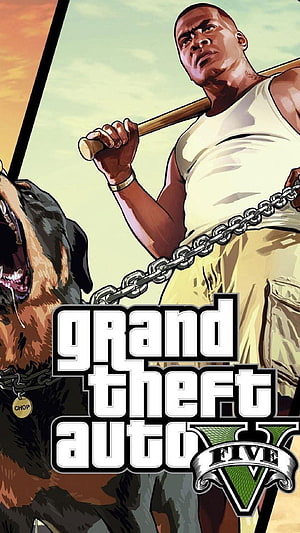 Grand Theft Auto V Artwork Featuring Franklin and His Dog Chop in Comic Style HD phone wallpaper