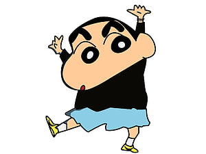 Shin-chan in a Dynamic Running Pose Wearing a Black Shirt and Blue Shorts HD wallpaper
