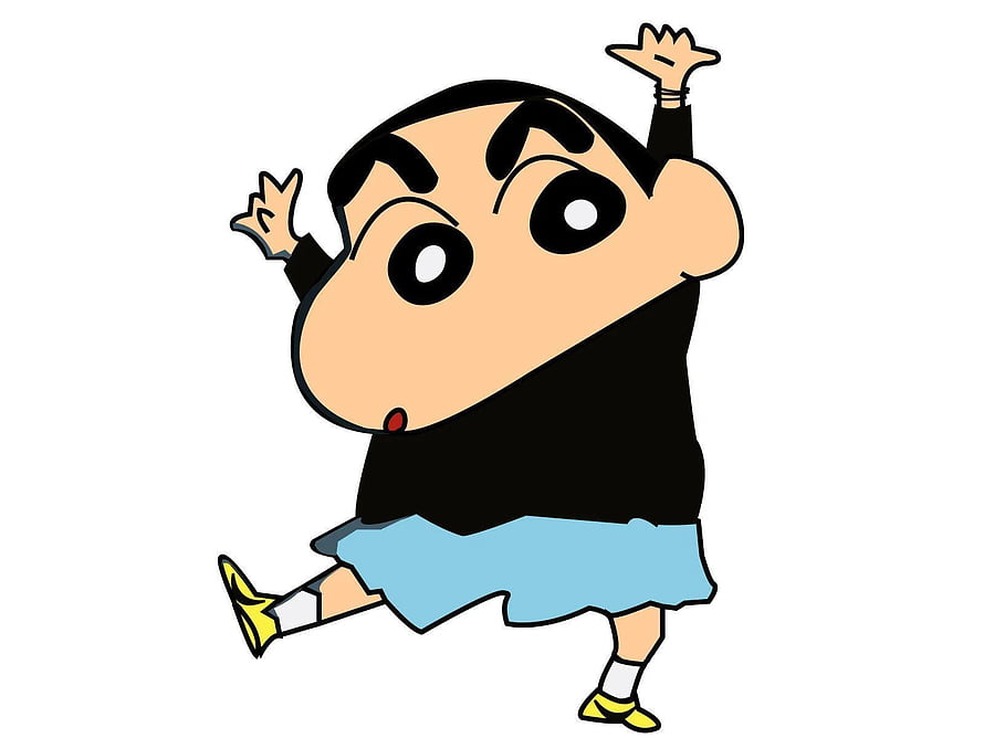 Shin-chan in a Dynamic Running Pose Wearing a Black Shirt and Blue Shorts HD wallpaper