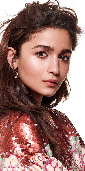 Alia Bhatt in a Sequined Top with Loose Wavy Hair and Gold Earrings HD phone wallpaper