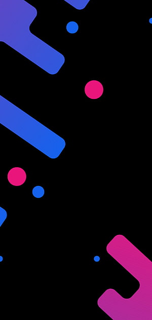 Samsung Galaxy Z Fold 2 Abstract Geometric Wallpaper with Blue and Pink Shapes on Black Background HD phone wallpaper