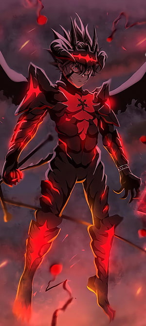 Black Clover Asta Demon Form with Glowing Red Aura and Dark Wings HD phone wallpaper
