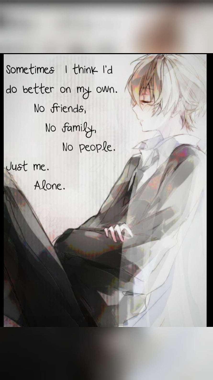 Melancholic Anime Boy Sitting Alone with Reflective Text HD phone wallpaper