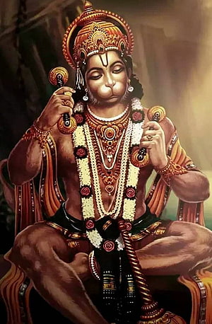 Hanuman Seated in Meditation Wearing Ornate Jewelry and Floral Garland, Hanuman Full HD phone wallpaper
