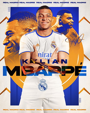 Kylian Mbappe Real Madrid White Home Kit Announcement Poster HD phone wallpaper