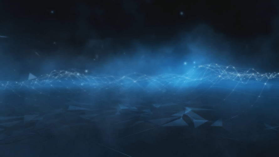 Assassin's Creed Animus Digital Landscape with Glowing Blue Network Nodes and Geometric Terrain HD wallpaper