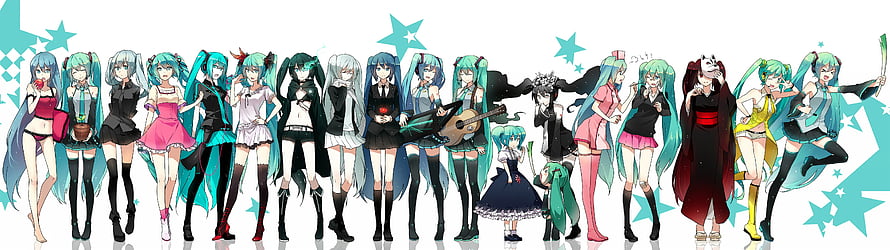 Hatsune Miku Vocaloid Character Collection in Diverse Outfits and Costumes HD wallpaper