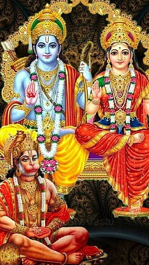 Lord Rama, Sita, and Hanuman in Traditional Indian Devotional Art, Sri Siya Ram ji and Sri Hanuman ji, ramji HD phone wallpaper