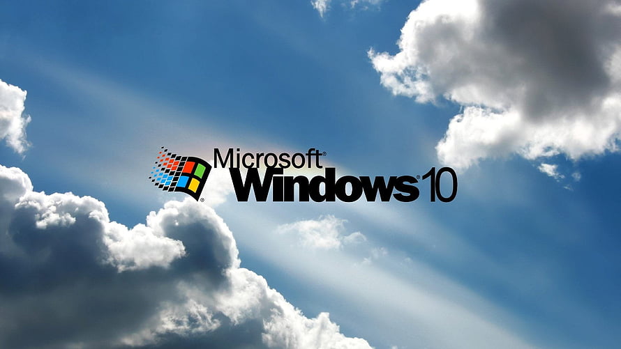 Microsoft Windows 10 Logo Against Blue Sky With Fluffy White Clouds HD wallpaper