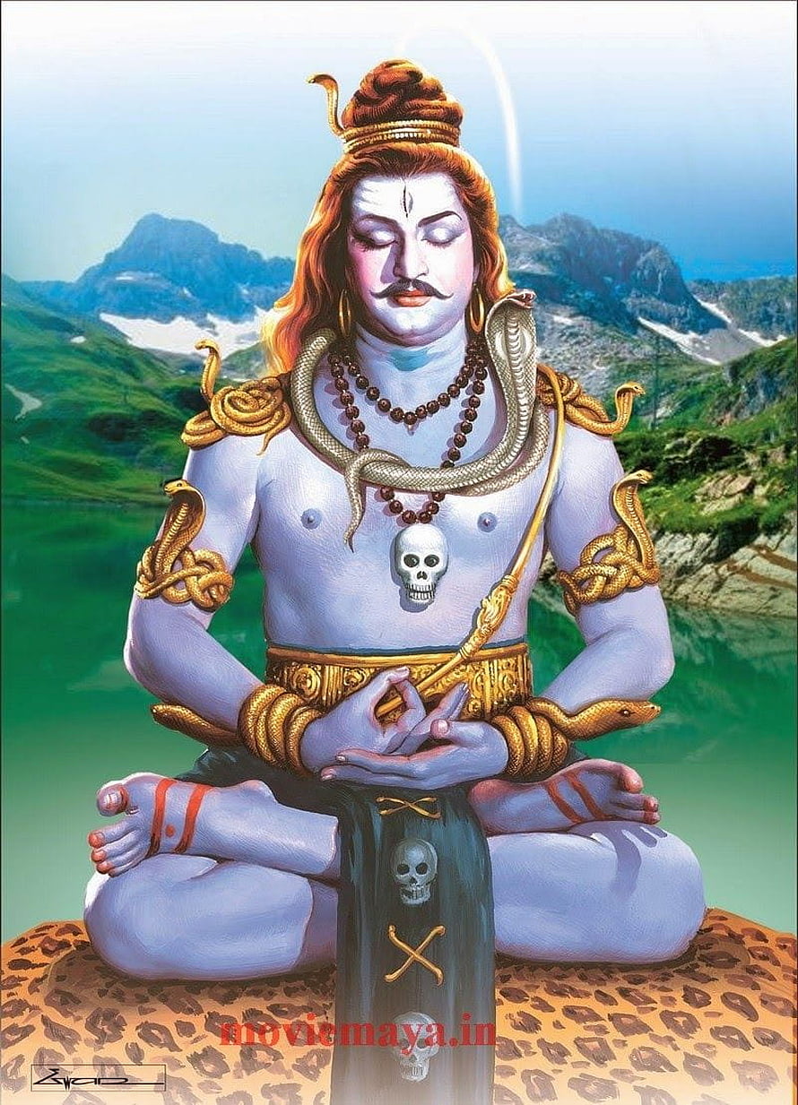 Lord Shiva Meditating in Himalayan Landscape with Serpents and Rudraksha HD phone wallpaper