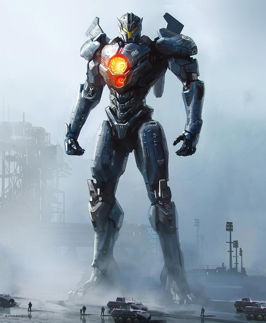 Gipsy Avenger Jaeger from Pacific Rim Uprising Standing in Industrial Fog HD phone wallpaper