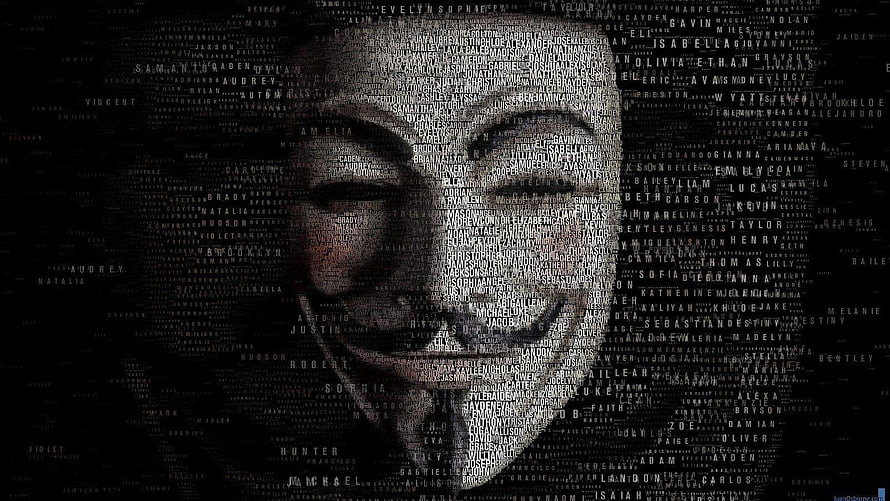 Hacker Face Formed by Text Cloud in Dark Monochrome Style HD wallpaper