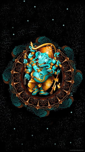 Lord Ganesha Divine Illustration with Ornate Mandala and Starry Night Sky HD phone wallpaper