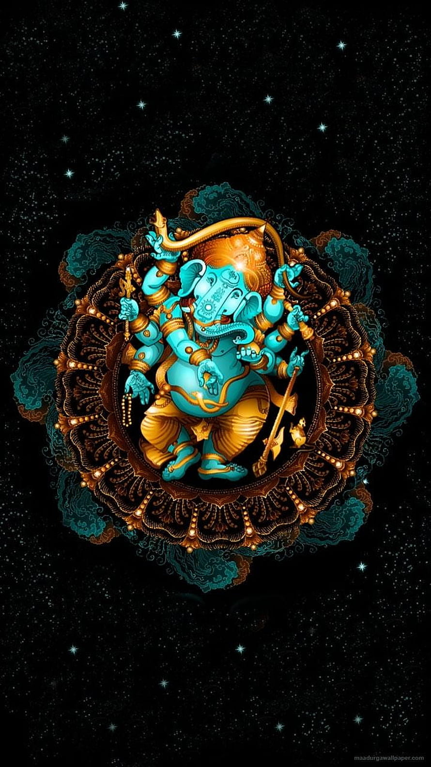Lord Ganesha Divine Illustration with Ornate Mandala and Starry Night Sky HD phone wallpaper