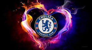 Chelsea Football Club Crest Framed by Vibrant Fire and Smoke Heart Design HD wallpaper
